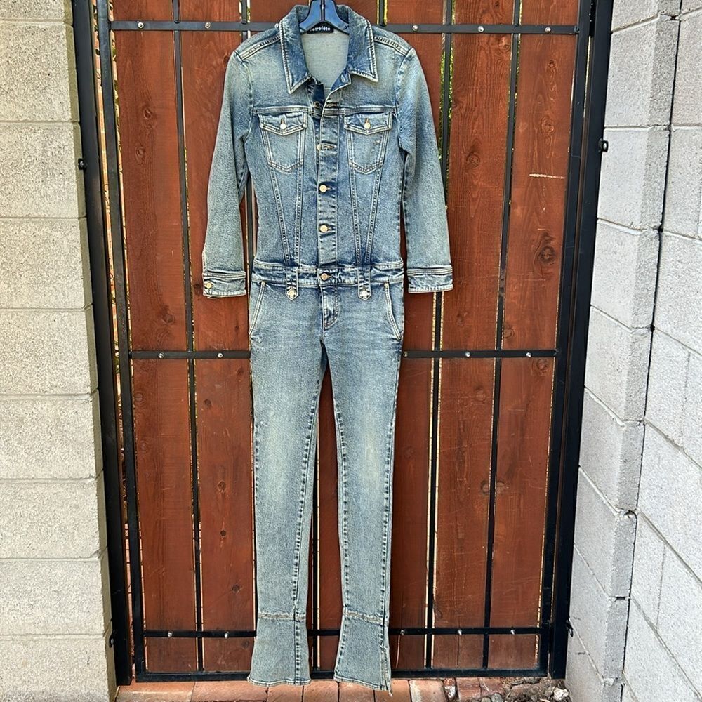 Retrofete vintage wash denim long sleeve jumpsuit
